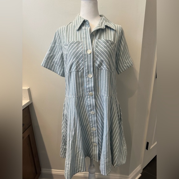 Tuckernuck Celadon Green Stripe Meryl Shirt Dress Size Small Flare - Picture 4 of 8